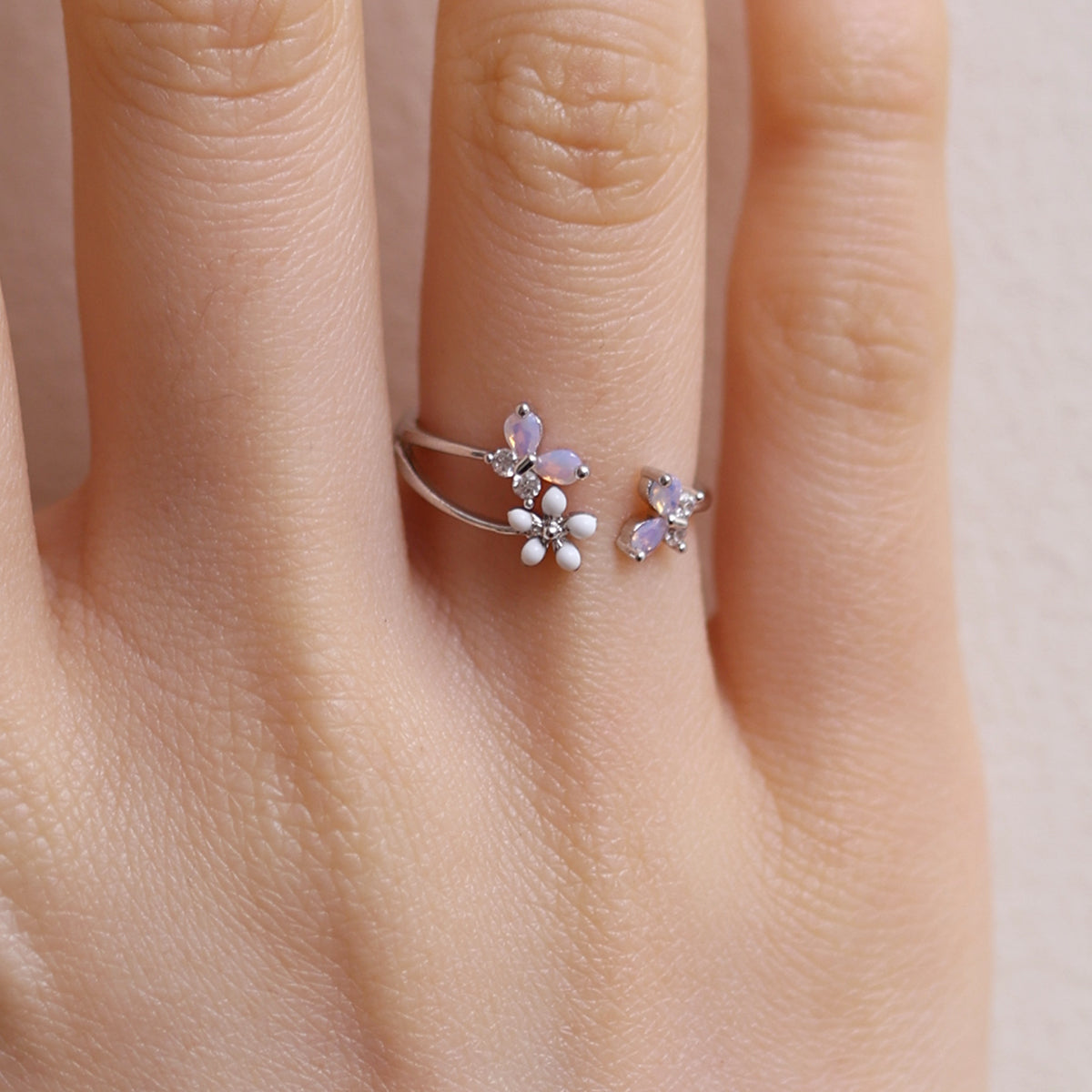 White Petal Butterfly Ring